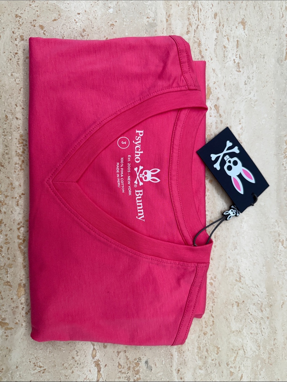 Psycho Bunny V-Neck Tee in Hot Pink